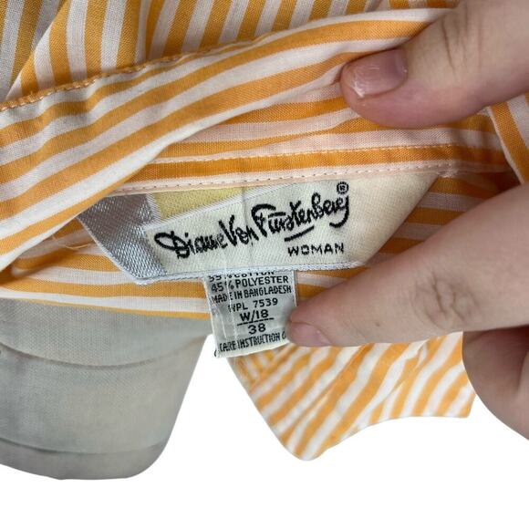 Diane von Furstenberg Vintage Golden Yellow Orange Stripe Button Up Plus Size 18 - Picture 10 of 11